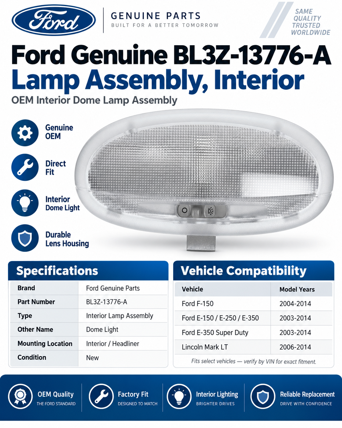 Ford BL3Z-13776-A Genuine Interior Lamp Assembly
