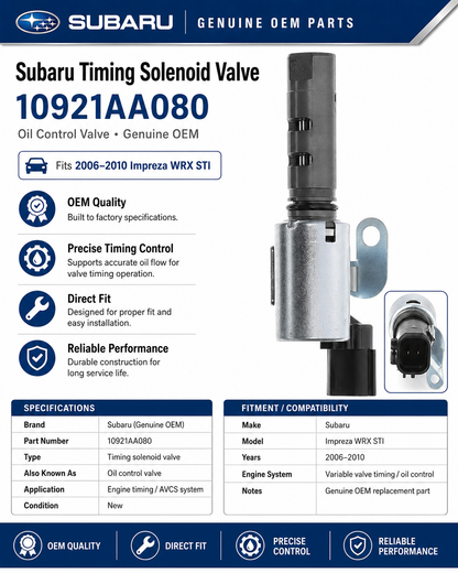 Subaru 10921AA080  Genuine Engine Variable Valve Timing (VVT) Solenoid