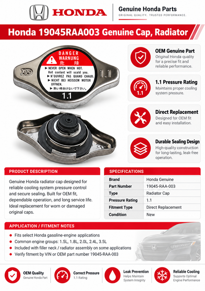 Honda 19045RAA003 Genuine Radiator Cap