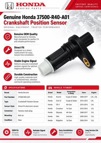 Honda 37500-R40-A01 Genuine Crankshaft Position Sensor