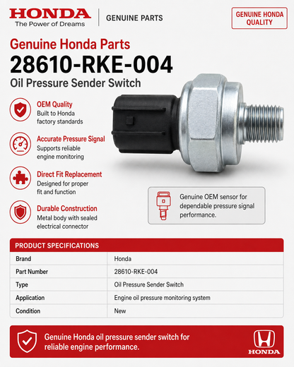 Genuine Honda 28610-RKE-004 Oil Pressure Sender Switch