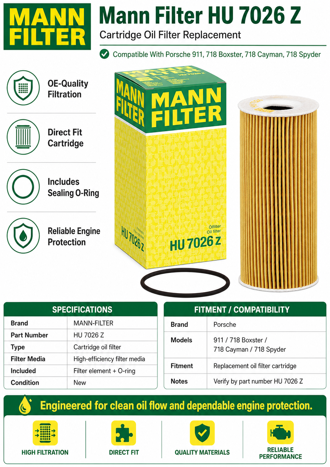 Mann Filter HU 7026 Z Cartridge Oil Filter