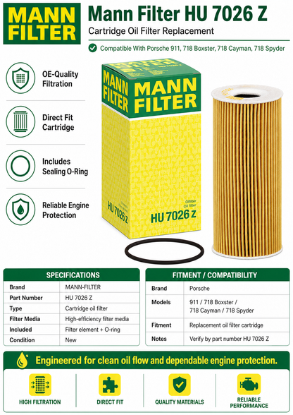 Mann Filter HU 7026 Z Cartridge Oil Filter