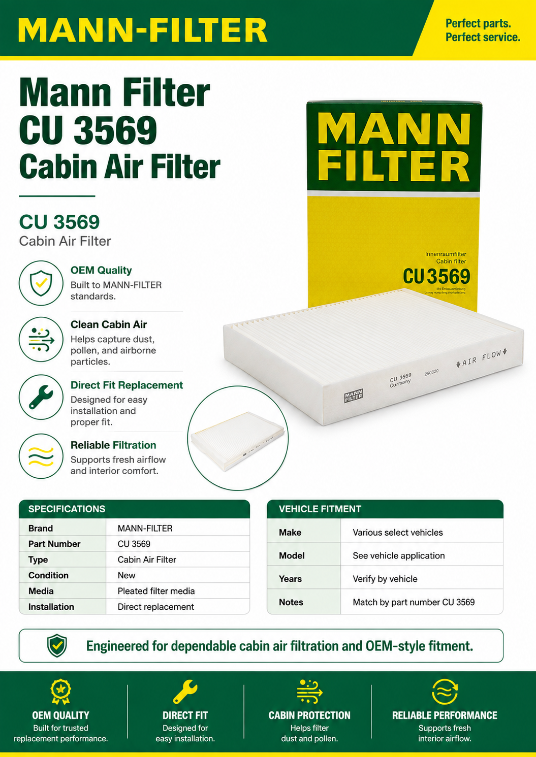Mann Filter CU 3569 Cabin Air Filter