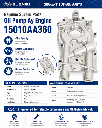 Subaru Genuine  Oil Pump Ay Engine - 15010AA360