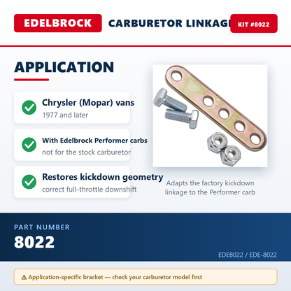 Edelbrock 8022 — fitment guide infographic