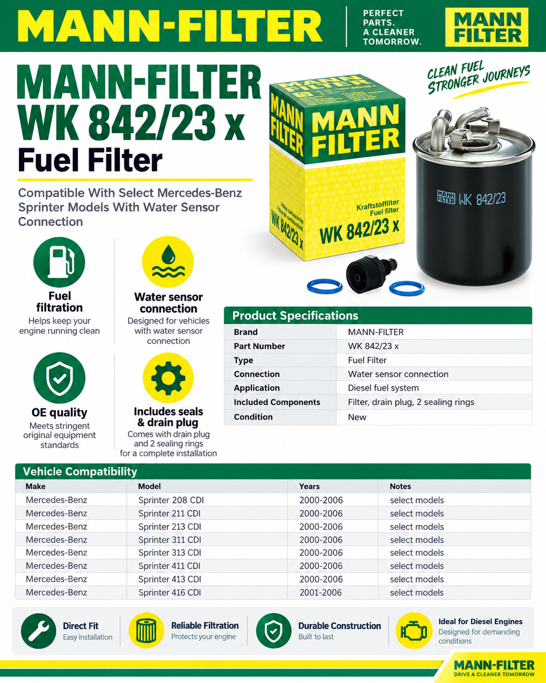 MANN-FILTER WK 842/23 x Fuel Filter