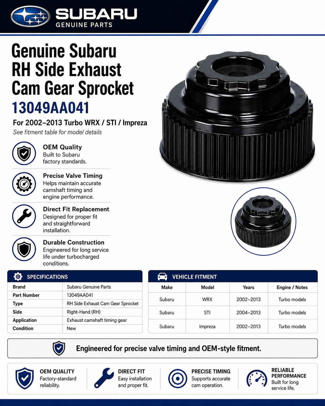 Subaru 13049AA041  Genuine   Exhaust Cam Gear Sprocket