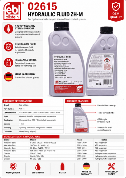 febi bilstein 02615 Hydraulic Fluid for hydropneumatic Suspension and Level Control System, Pack of one