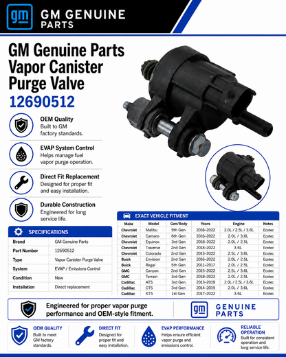 GM 12690512 Genuine Vapor Canister Purge Valve
