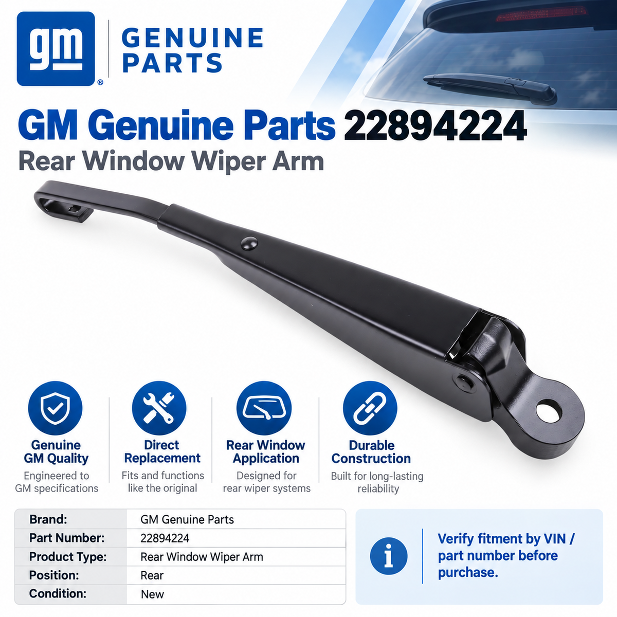 GM  22894224 Rear Window Wiper Arm