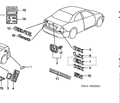 Genuine Honda Accessories 75723-S5A-A20 Trunk EX Emblem