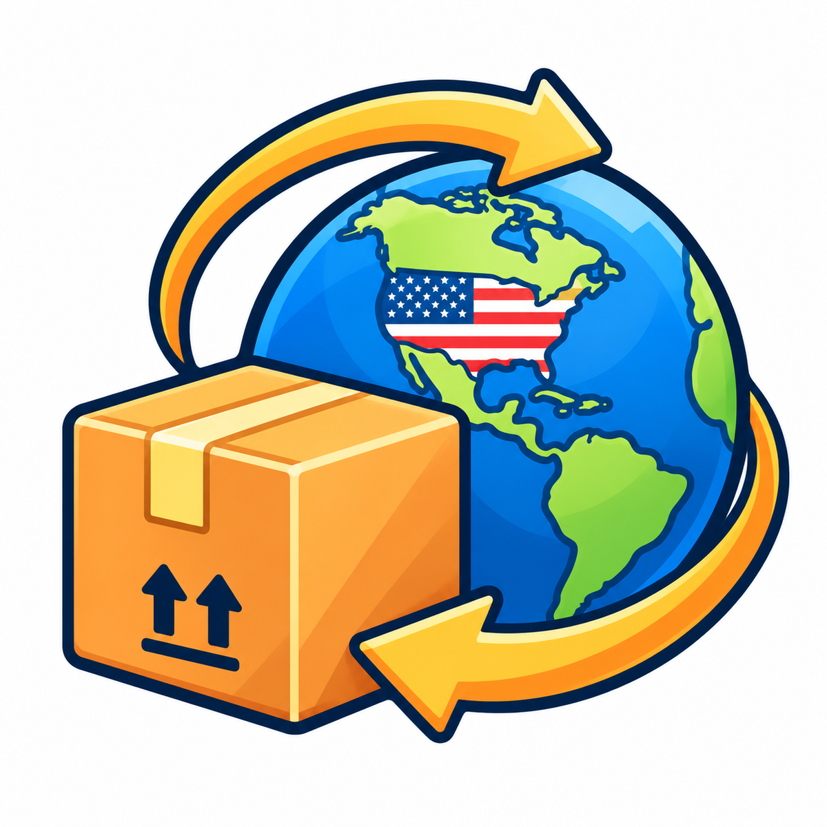 International shipping auto parts icon with package, globe and delivery arrows