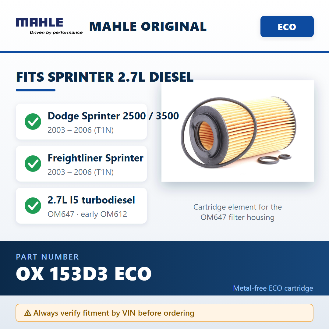 MAHLE OX 153D3 ECO — fitment guide infographic