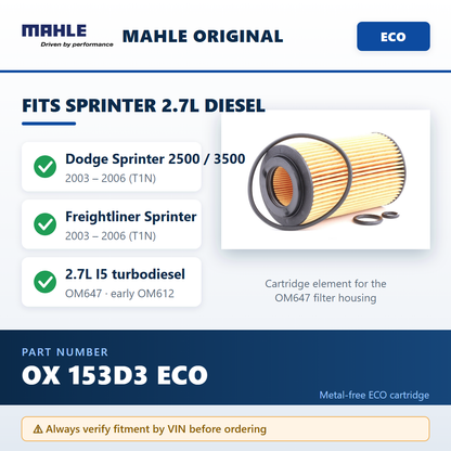 MAHLE OX 153D3 ECO — fitment guide infographic