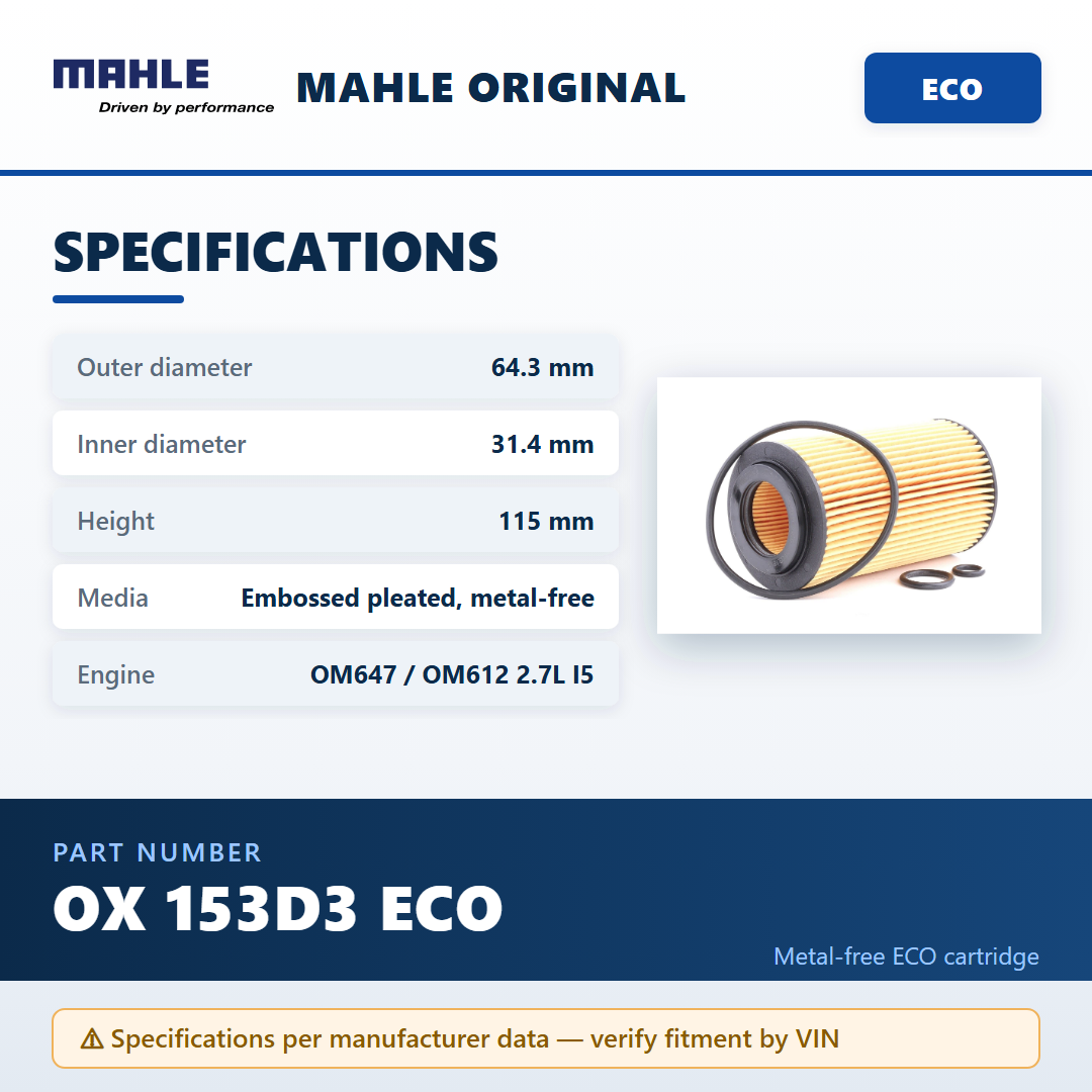 MAHLE OX 153D3 ECO — specifications infographic