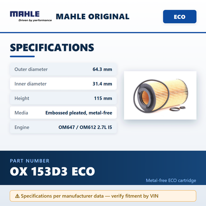 MAHLE OX 153D3 ECO — specifications infographic