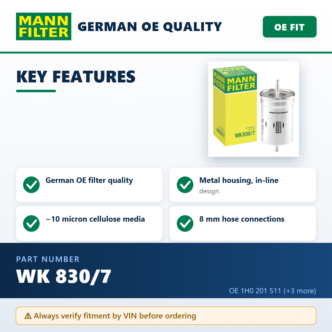 Mann Filter WK 830/7 — key features infographic