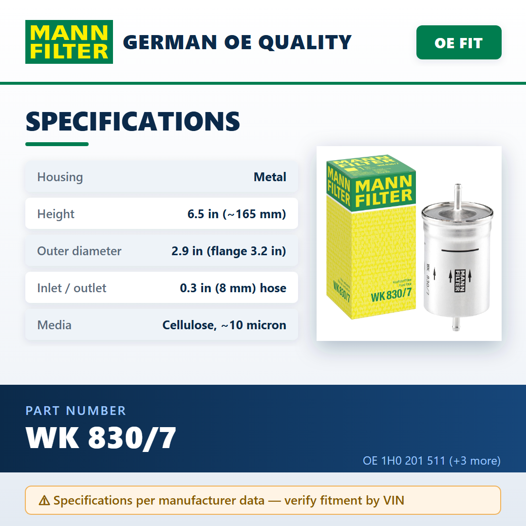 Mann Filter WK 830/7 — specifications infographic