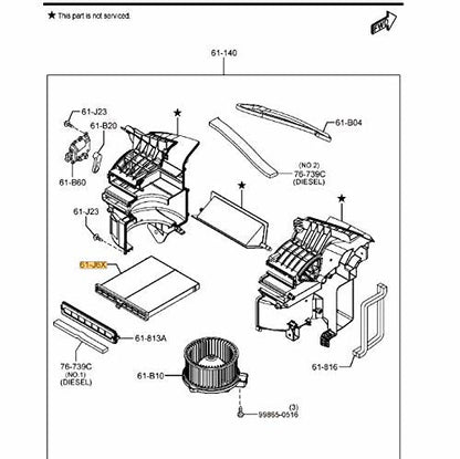 Mazda KD45-61-J6X cabin air filter - Mazda HVAC installation diagram