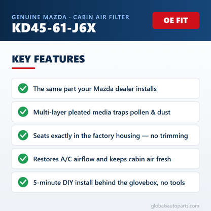 Mazda KD45-61-J6X cabin air filter - key features infographic