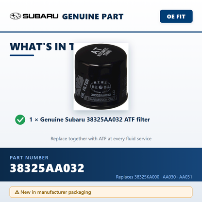 Subaru 38325AA032 ATF filter — package contents infographic