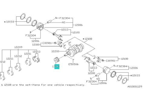Subaru 13021AA141 crankshaft sprocket location - engine parts diagram