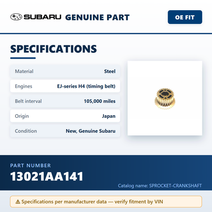 Subaru 13021AA141 crankshaft sprocket — specifications infographic