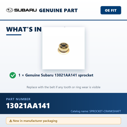 Subaru 13021AA141 crankshaft sprocket — package contents infographic
