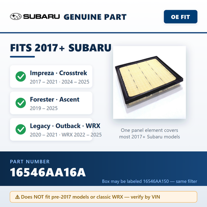 Subaru 16546AA16A air filter — fitment infographic