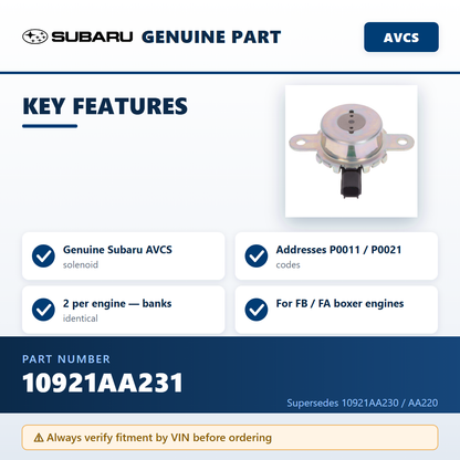 Subaru 10921AA231 — key features infographic