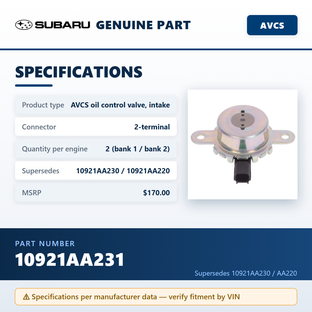 Subaru 10921AA231 — specifications infographic