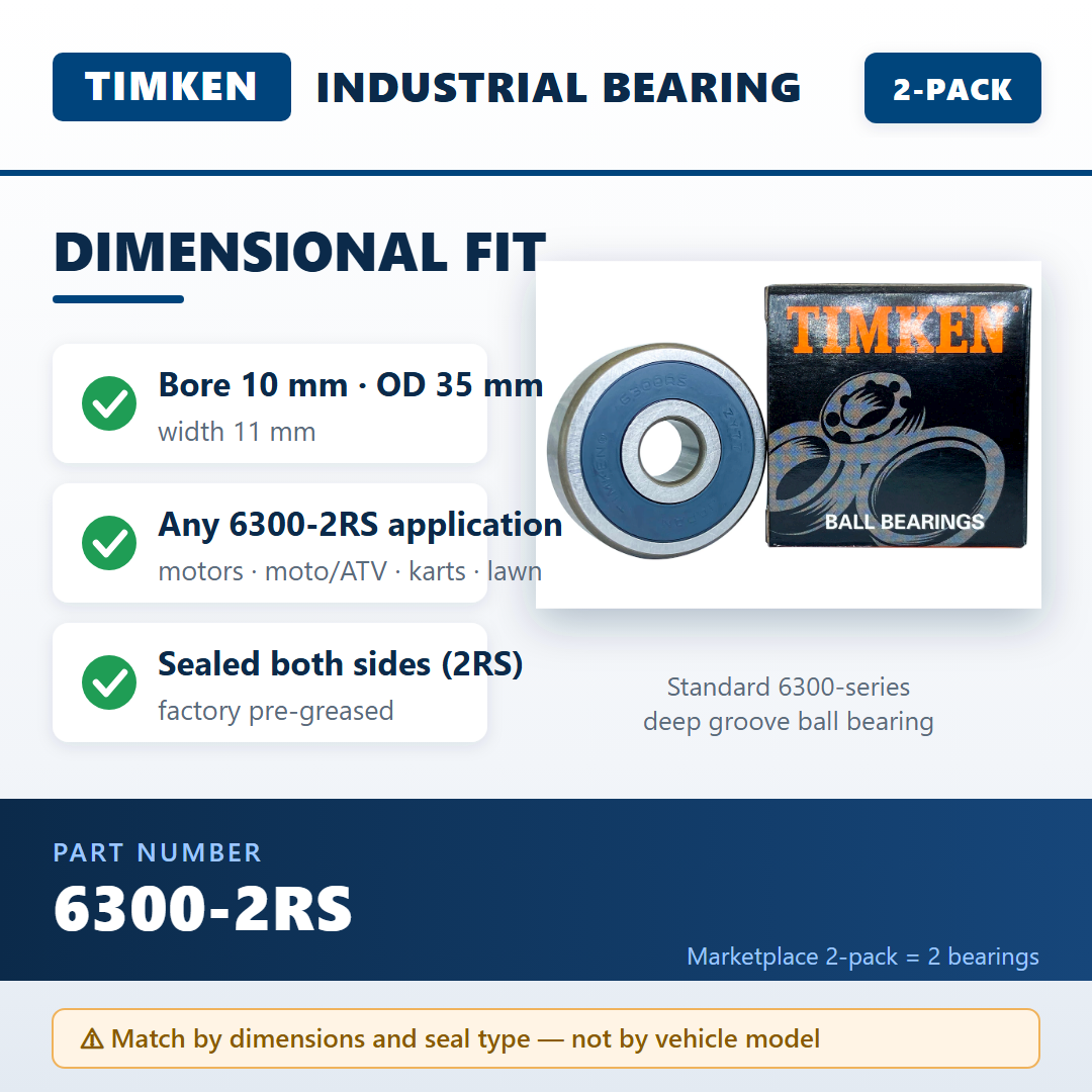 TIMKEN 6300-2RS — fitment guide infographic