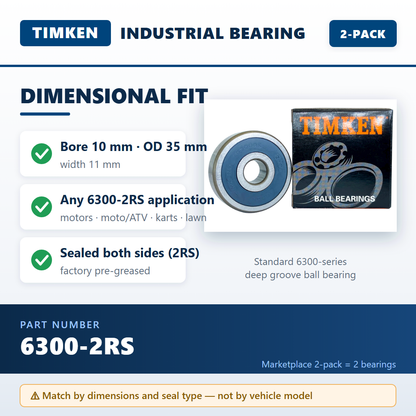 TIMKEN 6300-2RS — fitment guide infographic