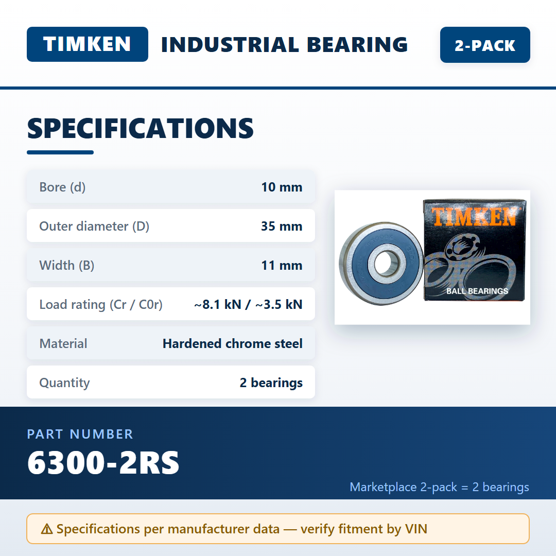 TIMKEN 6300-2RS — specifications infographic